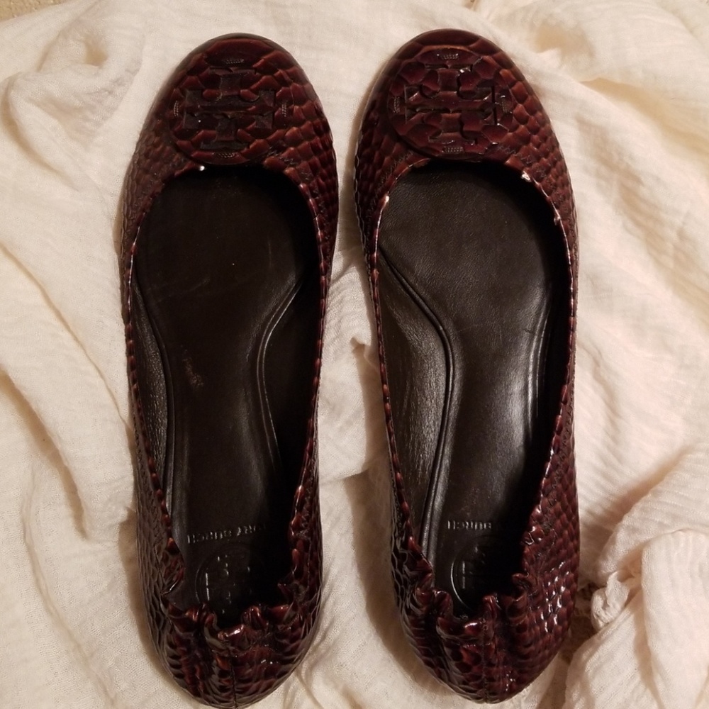 Tory Burch Reva Brown Python Leather ballet flats